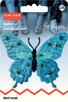 Fluture bleu cu mărgele - aplicație termoadezivă